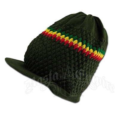 Olive/Rasta Stripe Brim Hat