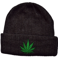 Charcoal Weed Leaf Embroidered Beanie