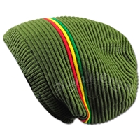 Oversized Beanie Cap - Olive/Rasta Stripe