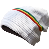 OVERSIZED BEANIE CAP - WHITE/RASTA STRIPE