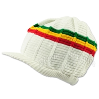 Rasta Cotton Ribbed Visor Cap - White/Rasta Stripes